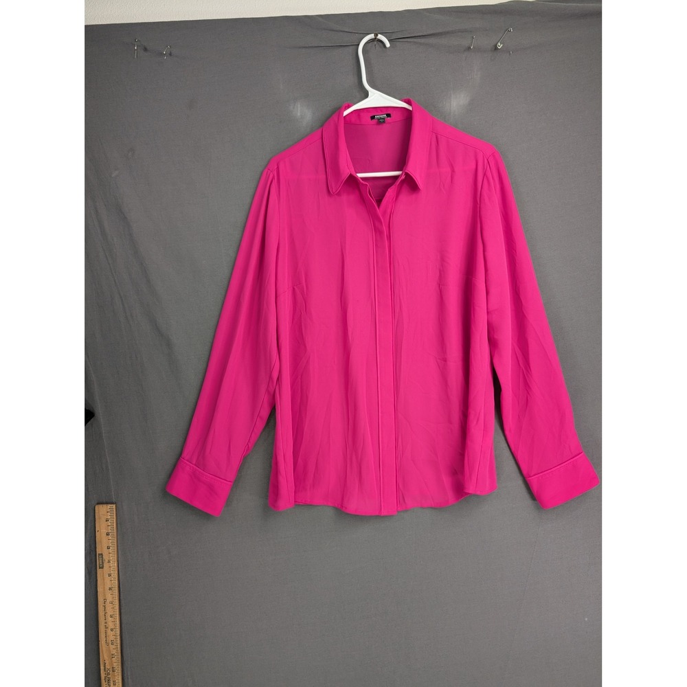 Express Womens Pink Long Sleeve Button Up Portofino Shirt Size L